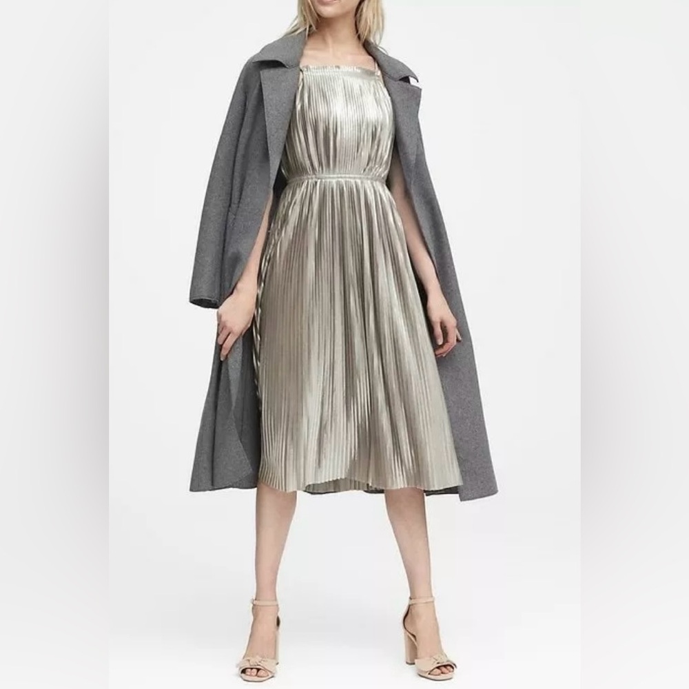 Banana Republic Metallic Silver
Pleated High Neck Strap Fit & Flare
Dress 2P
